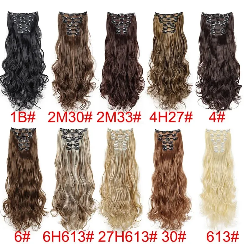 22Inci Sintetik 6pcs/set Sambungan Rambut Kerinting Panjang Tebal Potongan Rambut Lembut untuk Liputan Garis Rambut Pendek untuk Penggunaan Harian Wanita — image 3