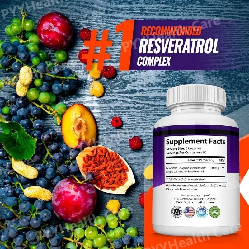 Resveratrol อาหารเสริม 1800 Mg สารต้านอนุมูลอิสระ Complex สำหรับ Healthy Aging สุขภาพสนับสนุนระบบภูมิคุ้มกันสำหรับผู้ชายผู้หญิง 90 แคปซูล — image 6