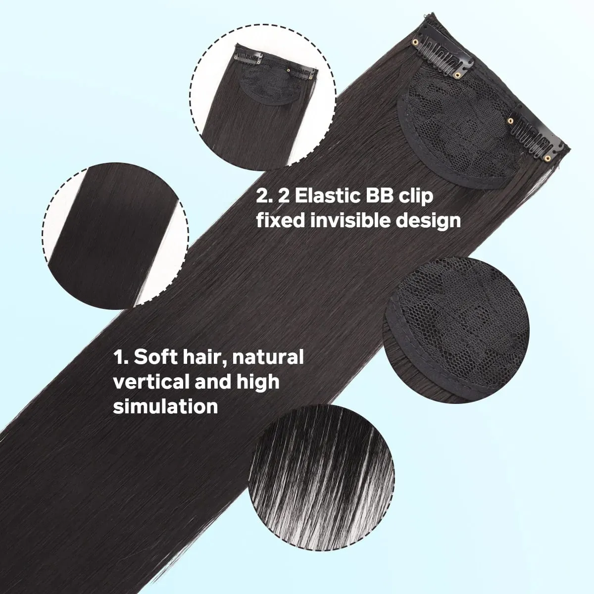1pcs synthetic 16“20"24“ clip hair extension piece wig women's lightweight top replacement long straight hair — image 4