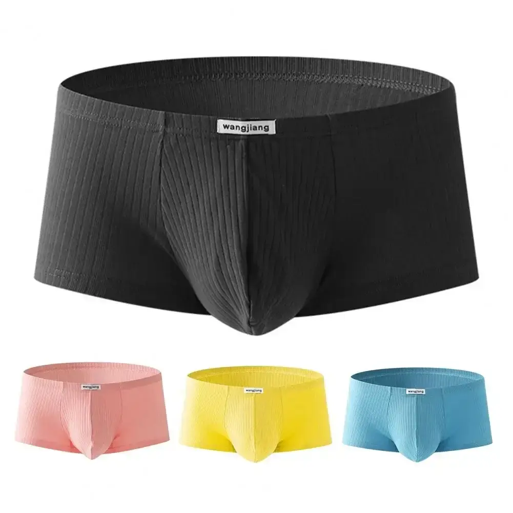 1PCS/3PCS/9PCS Men Boxer Shorts Low-rise Solid Color Ribbed Panties Underpants — image 1
