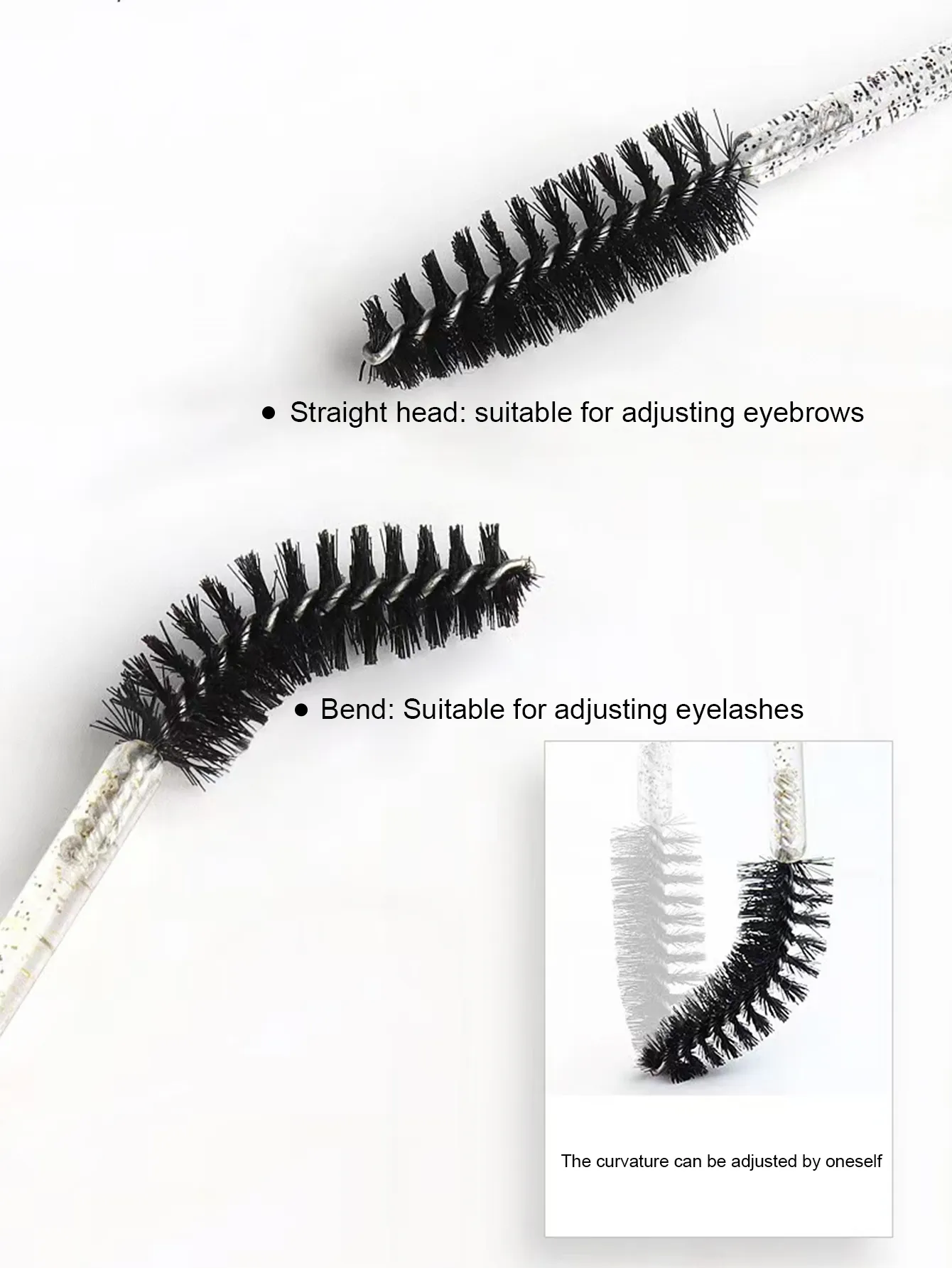 [70 pinceaux noirs pour les yeux et 20 Tubes en plastique] sourcils jetables en tige de cristal, brosse douce extrêmement fine, Portable et Flexible