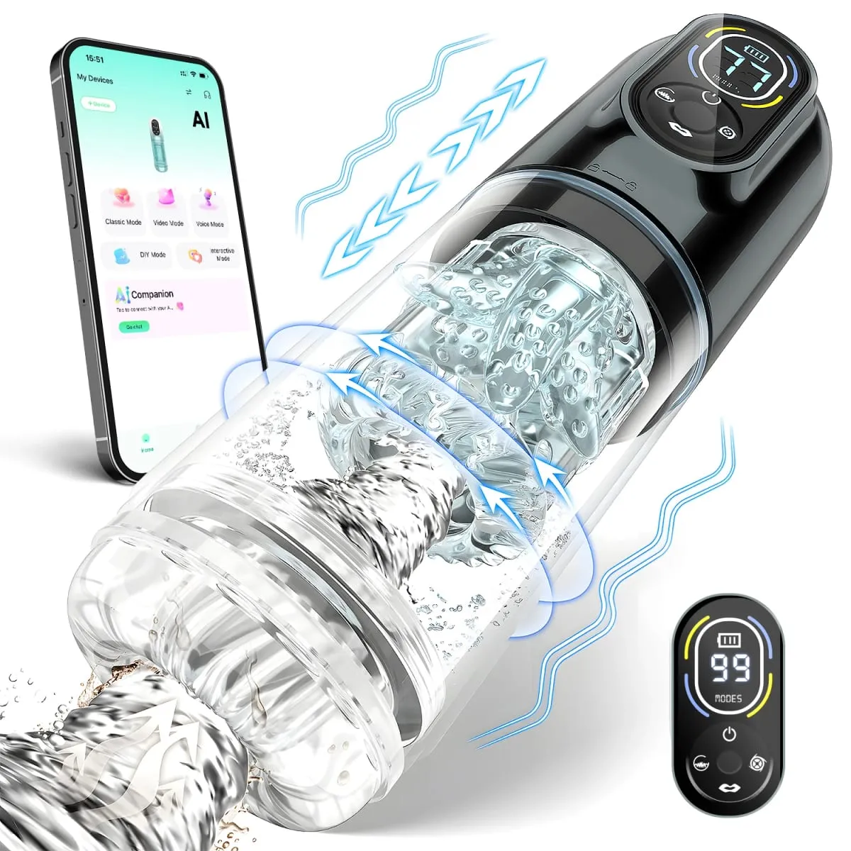 جهاز استمناء ذكر آلي مضخة القضيب دوارة 9 تهتز مص لعق وضع مرئي LCD جيب كس ألعاب جنسية للكبار — image 1