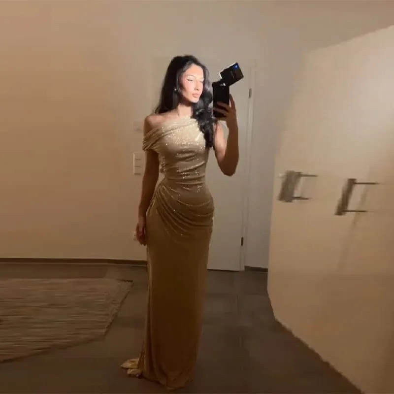 Elegante abito da sera con paillettes monospalla Chic sexy design con piega senza schienale Slim Fit abito lungo femminile 2026 NUOVI abiti da sera per feste