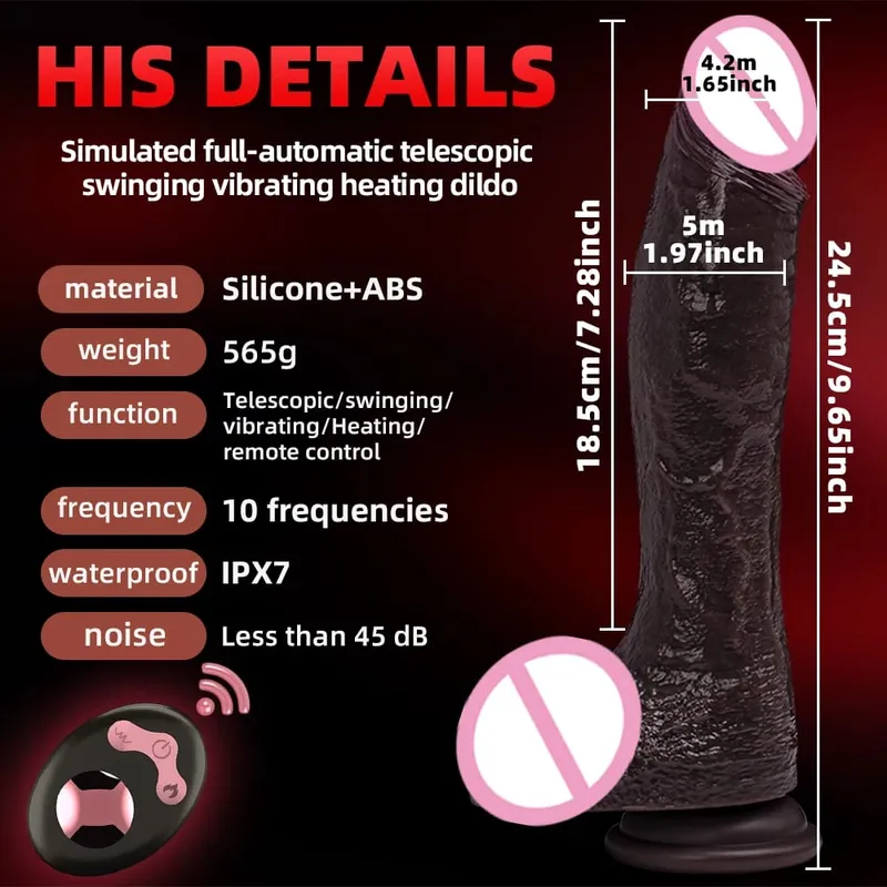 Realistic Black Dildo Vibrator Ασύρματο τηλεσκοπικό περιστρεφόμενο πέος Τηλεσκοπικό δονούμενο Dildos Dick Παιχνίδια σεξ για γυναίκες