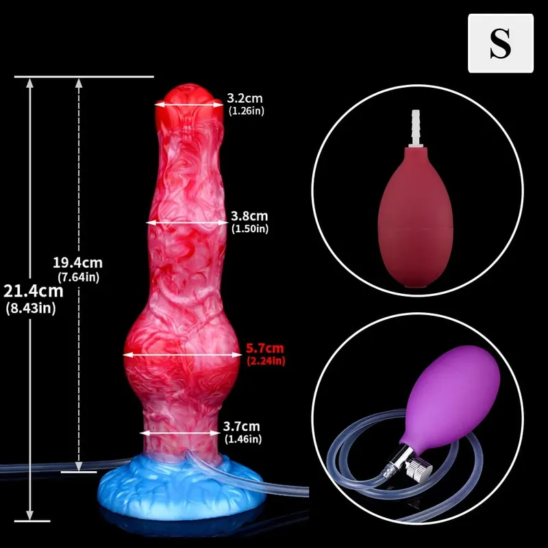 Eiaculazione Plug anale Cane/Lupo Pene gonfiabile con nodo grosso con funzione di squirto Giocattolo del sesso con ventosa forte per donne e uomini