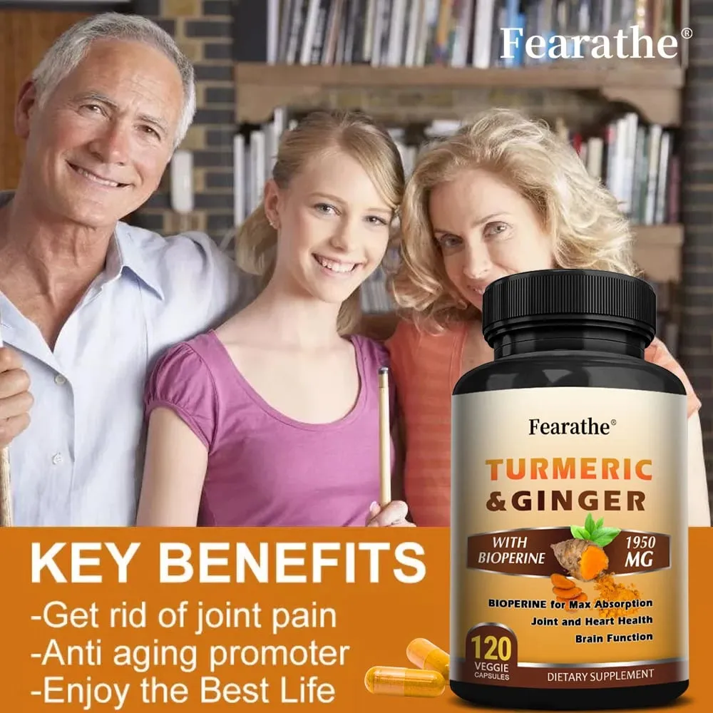 Capsule di curcuma biologica da 1500 mg con zenzero e pepe nero che supportano il sistema digestivo e immunitario dei muscoli articolari e il benessere — image 5