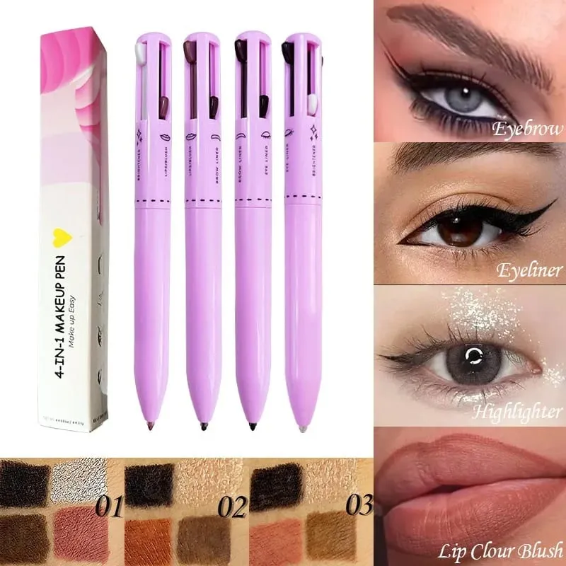 4 In 1 ปากกาแต่งหน้าดินสอเขียนคิ้วยาวนาน Easy Color Lip Liner Highlight โกหก Silkworm ปากกาอายไลเนอร์กันน้ำแต่งหน้าเครื่องมือ — image 3