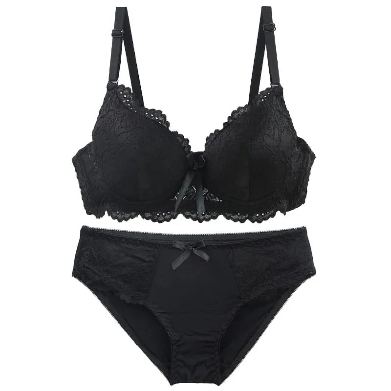 Set Bra Minimizer Renda DainaFang 3/4 Cawan Tekan Ke Atas Lingerie Sokongan Sisi Tali Boleh Tanggal 3 Cangkuk Seluar Dalam Wanita — image 3