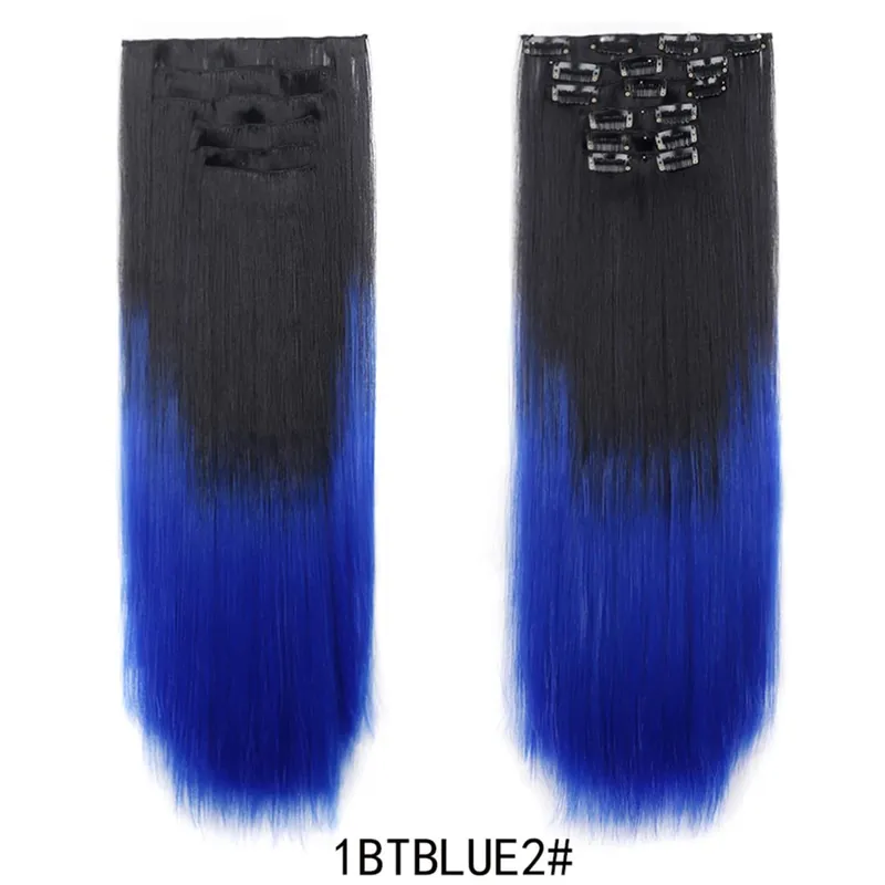 6 pezzi set clip nelle estensioni dei capelli 24 pollici lungo rettilineo testa piena capelli sintetici ombre sfumatura di colore uso quotidiano per le donne signore — image 14