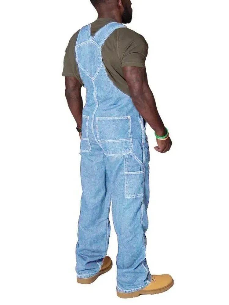 Seluar Kargo Lelaki Seluar Jeans Pejal Overall untuk Lelaki Fesyen Denim Jumpsuits Bersaiz Besar Seluar Lelaki Pakaian Pakaian Tracksuit Panjang Penuh — image 4