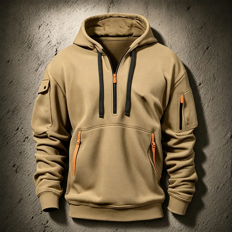 Men's Spring Autumn Hooded Sweatshirt Zip Multi Pocket Pullover Casual Sports Jacket Fashion Trendy Hoodie Top for Men Street — image 3