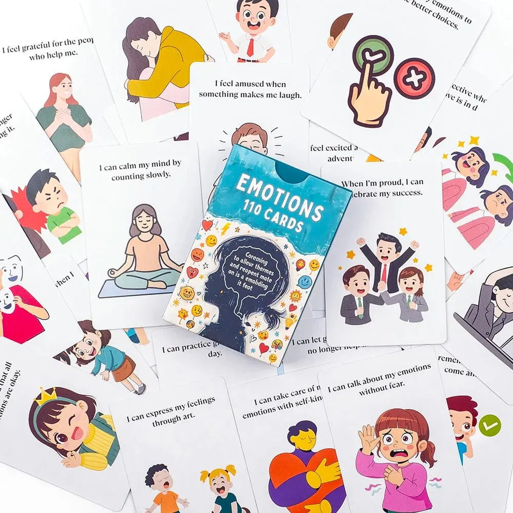 110 Kartu Emosi Alat Pengenalan & Ekspresi Emosi Permainan Pembelajaran Perasaan Menyenangkan untuk Anak-anak & Dewasa Kartu Permainan Papan Bermain