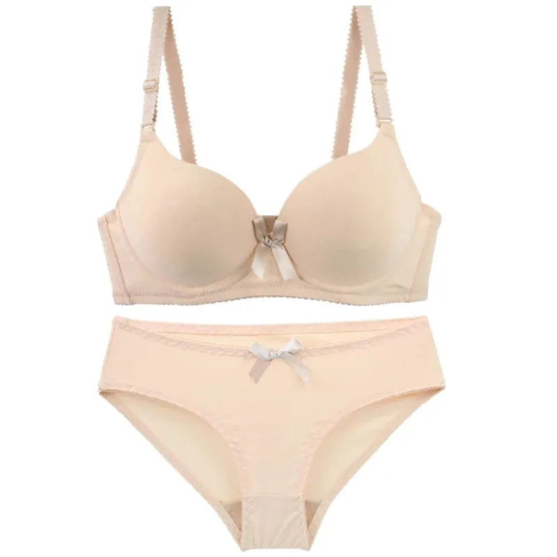 2025 New Sexy Bow Sweat Absorption Plus Size Bras Set Solid Smooth Seamless Breathable ABC Cup Underwear Plus Up Lingerie