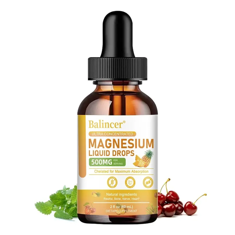 Gotas líquidas de glicinato de magnesio 500 mg Suplemento complejo para el sueño Energía nerviosa Músculo Hueso Calma y digestión 2 onzas líquidas