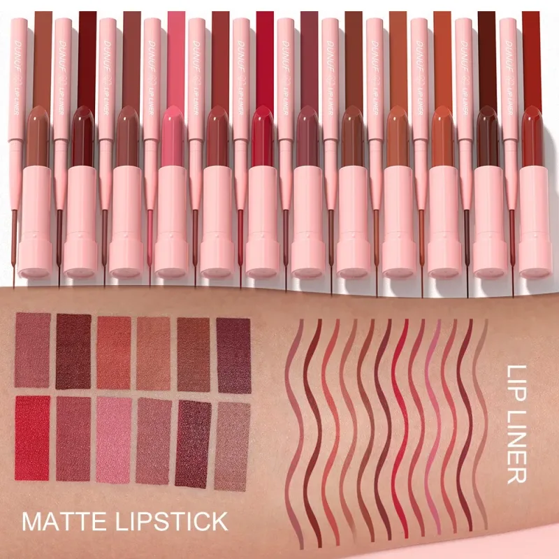 2 ชิ้น/เซ็ตลิปสติก + Lip Liner แต่งหน้าชุด Matte Nude ยาวนานกันน้ำไม่ย้อมสี Tapered Nib Lip Contour ปากกา lip เครื่องสำอาง — image 5