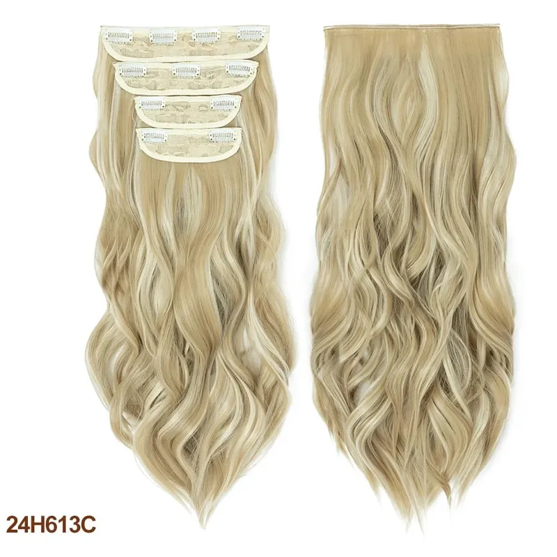 4 pièces ensemble pince dans les Extensions de cheveux mettre en évidence ondulé bouclés longs postiches synthétiques pour les femmes 22 pouces 180g pinces à cheveux cheveux — image 23