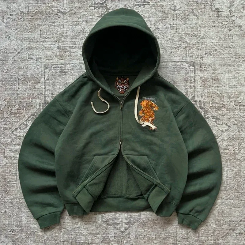 Vintage Bear Print Hoodie Men Retro Green Plaid Patch Pullover Hooded Sweatshirt Casual Streetwear Long Sleeve Women Hoodies Top — image 26