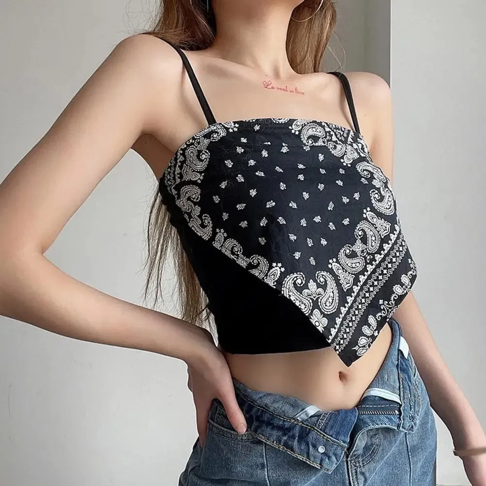 Gilet d'été à col carré sans manches, Camisole imprimée rétro, coupe cintrée, débardeur pour femmes — image 5