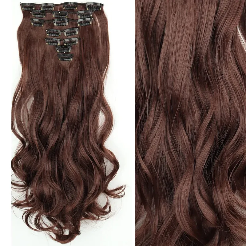 16 clip 7 pezzi / set estensioni dei capelli lungo rettilineo sintetico naturale nero biondo posticcio resistente al calore per l'acconciatura delle donne — image 27