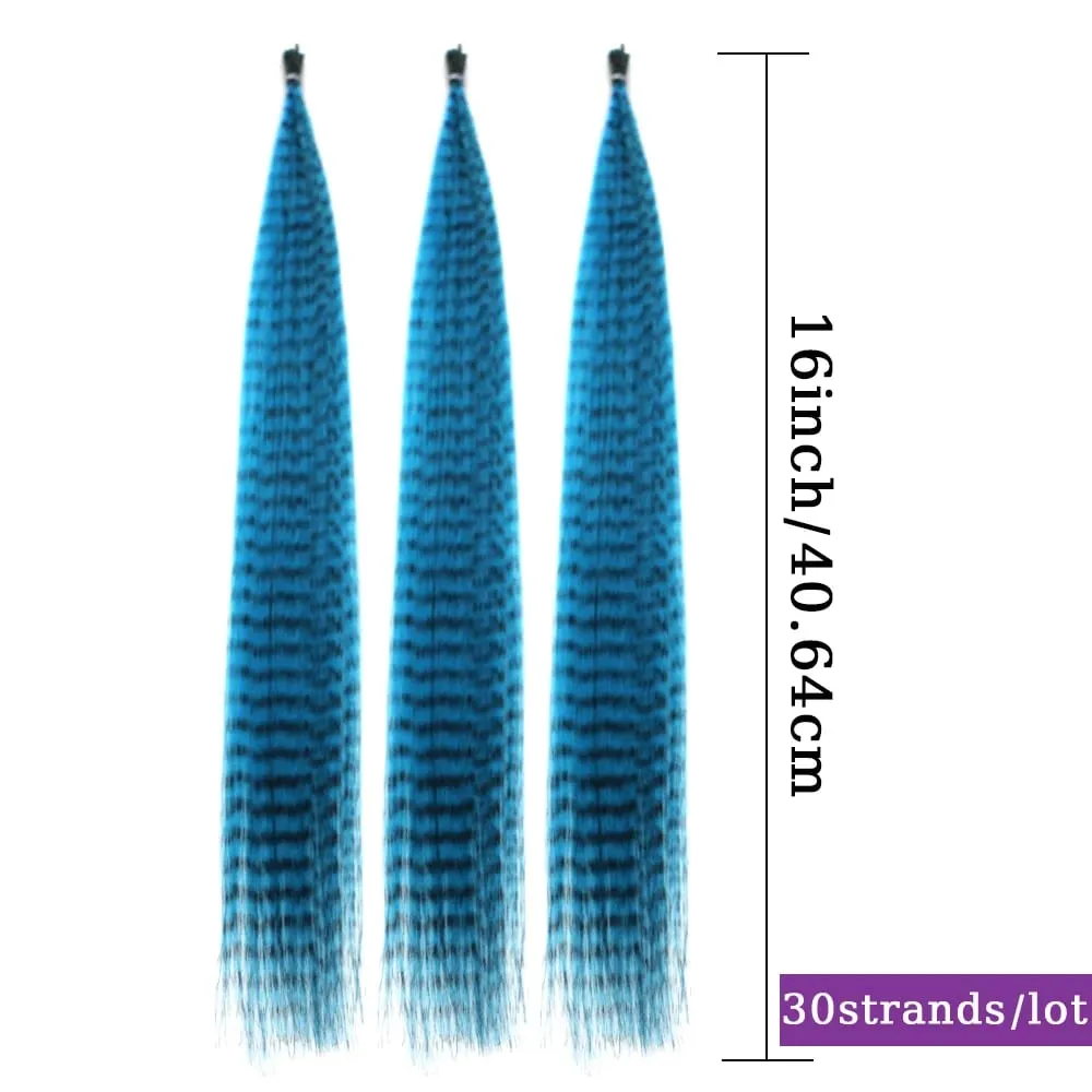 30roots Colored Synthetic Feather Stripe hair Extension 16 Inch I Tip Party Cosplay For Music Festival Halloween Christmas — image 5