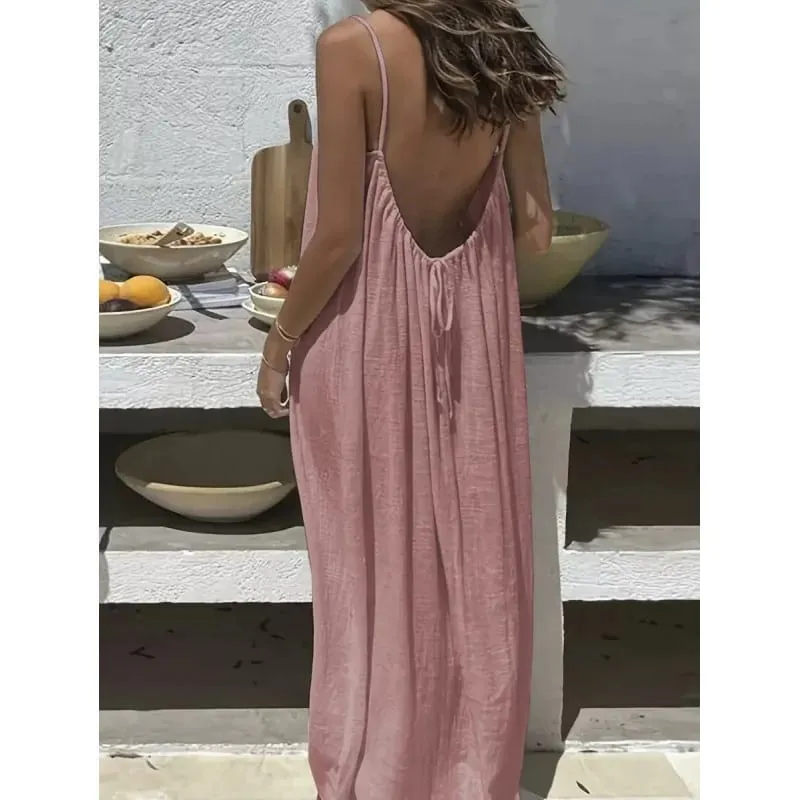 New Arrival Women's Strapless Backless Long Loose Home Dress Comfortable Sleepwear Casual Maxi Dress — image 19