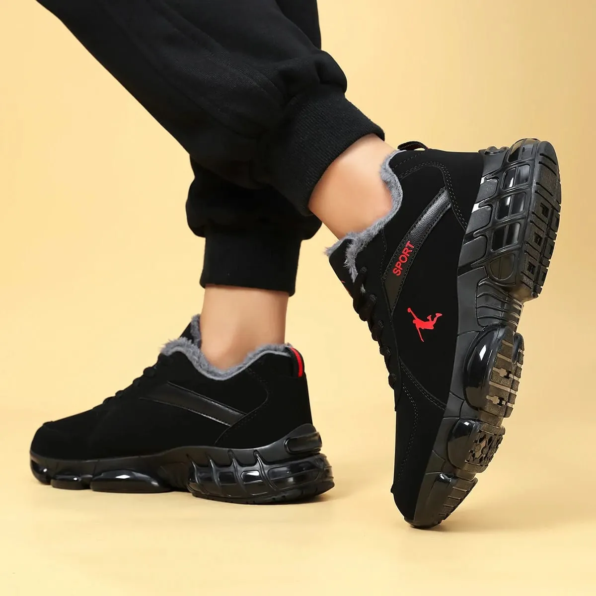 Scarpe da ginnastica da uomo foderate in peluche calde invernali con cuscino d'aria suola spessa scarpe sportive casual con lacci antiscivolo Scarpe da neve da passeggio all'aperto — image 4