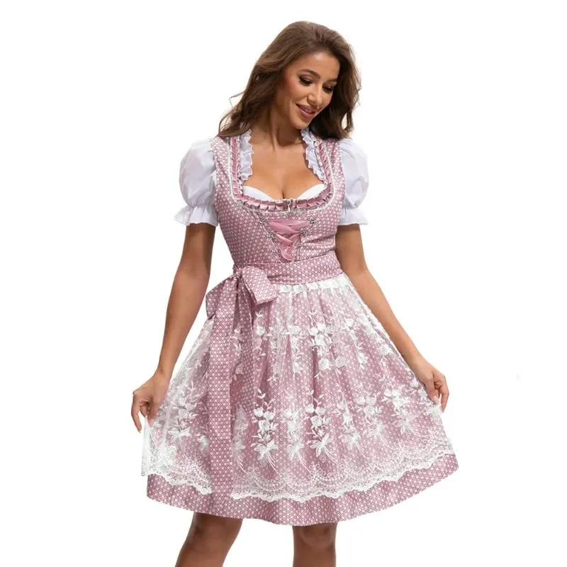 2025 Multicolor Munich Oktoberfest Dress for Women Bavarian Traditional Ethnic Print Beer Skirt with Top and Apron Maid Costume — image 3