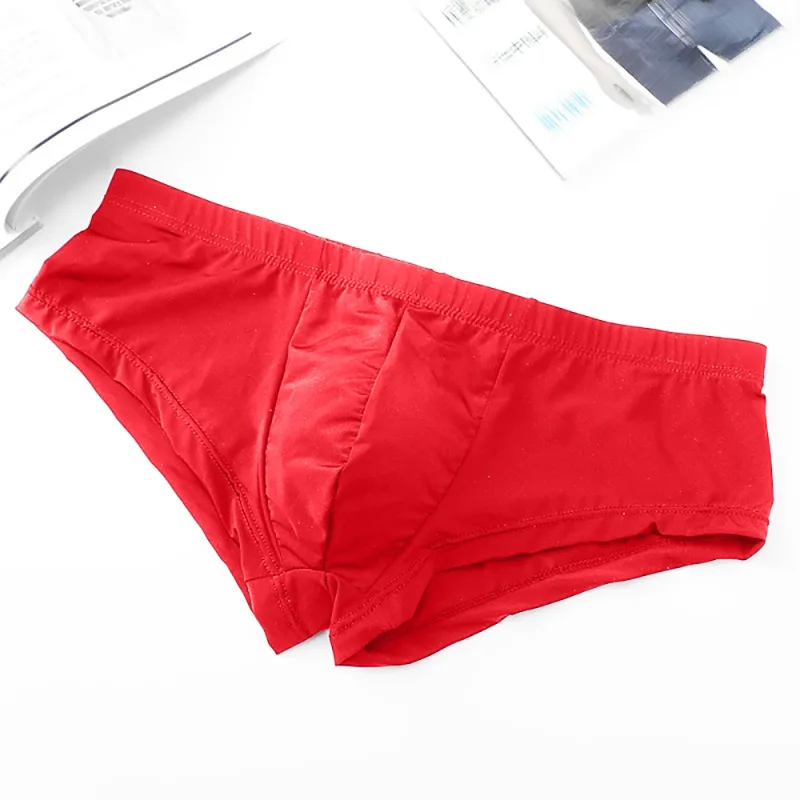 1pc Men's Ice Silk Low Waist Briefs Elastic Solid Color U-Convex Pouch Panties Lingerie Male Underwear Underpants — image 2