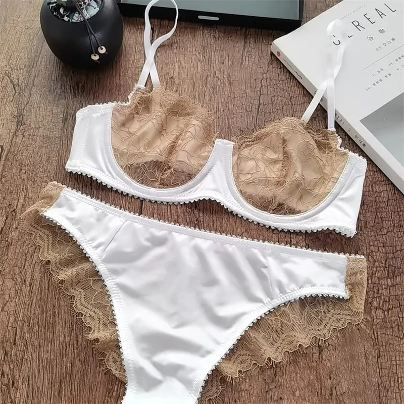 ผู้หญิงเซ็กซี่ชุดชั้นในชุดภาษาฝรั่งเศสคำ Ultra Thin Bra ชุด Patchwork ผ้าไหมชุดชั้นในสบาย Breathable Underwie Bras และกางเกงชุด — image 9
