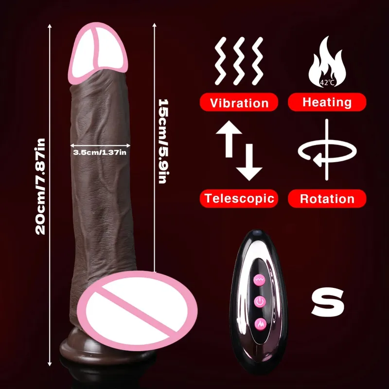 Gode réaliste vibrateur télescopique en Silicone, pénis de Masturbation pour femmes, bite de poussée, chauffage pour adultes, jouets sexuels télécommandés — image 10