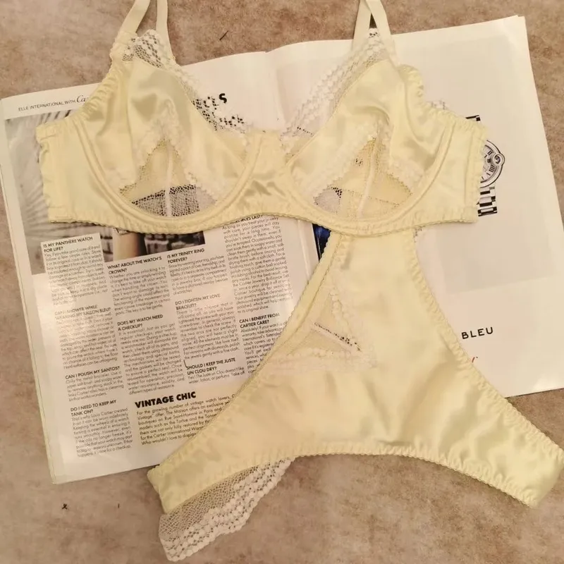 Reggiseno da donna in rete di raso con giunture in pizzo ultra sottile minimizzatore anti-abbassamento supporto morbido lingerie per ragazze 32‑38AB completo — image 7