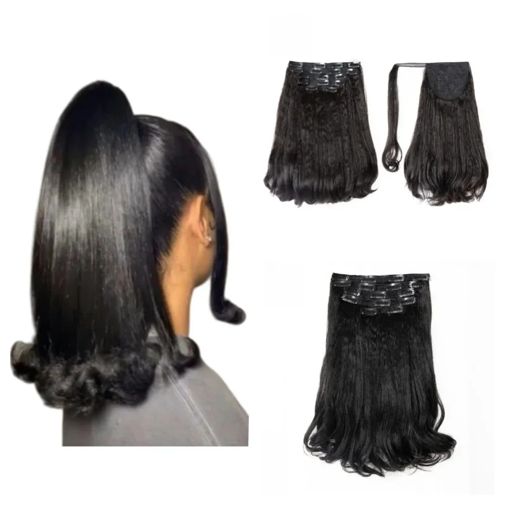 Blice Wrap Around Kinky Straight Tail Warping Curl Synthetic Fluffy 6PCS All-In-One 17Clips-In Haarverlängerungs-Haarteile — image 2