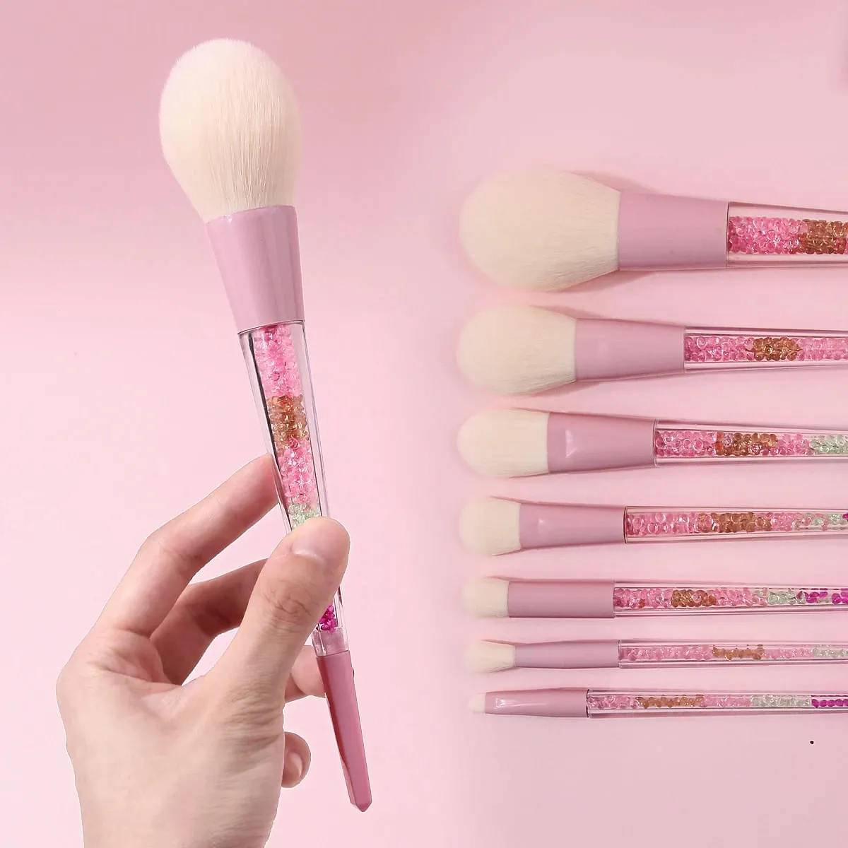 11PCS Pink Glitter Makeup Brush Set with Bag Crystal Handle Brushes Makeup Sponge Powder Puff Storage Bag Soft Hair Full Face — image 4