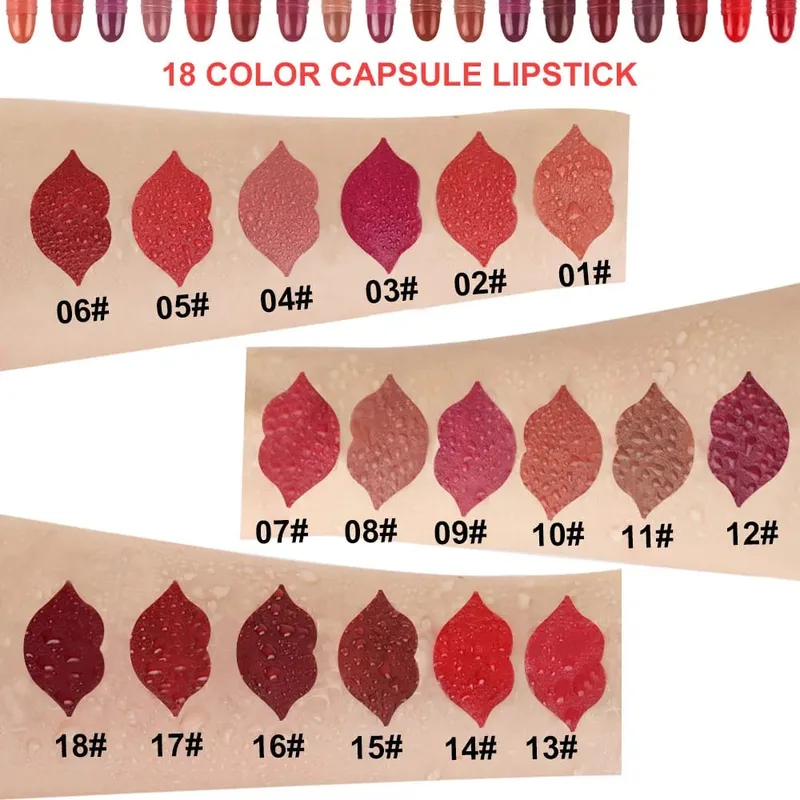 18 Pz/set Capsula Opaca Rossetto Set Fissaggio del Colore Della Durata di Impermeabile Antiaderente Tazza Bocca Trucco Nude Labbra Sexy Solido Lip Gloss