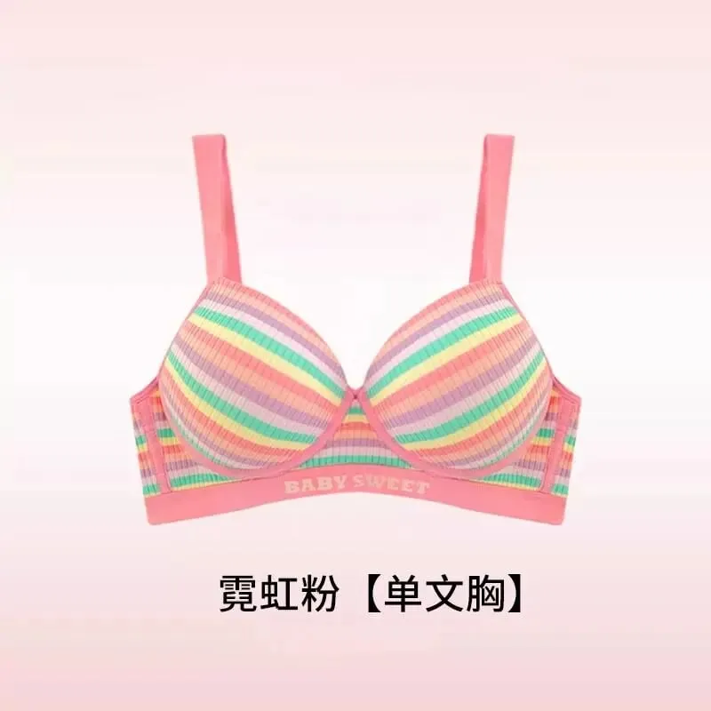 Set reggiseno senza cuciture per donna Bralette modellante a righe arcobaleno Lingerie anti-cedimento e sollevamento busto piccolo vestibilità S-XL
