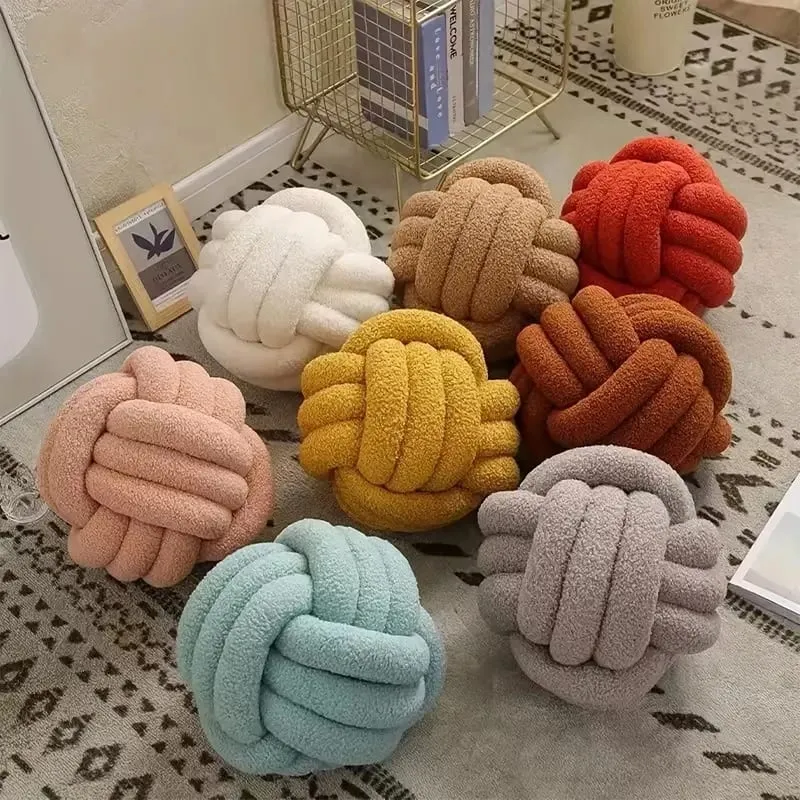 Decorazione domestica Cuscino a sfera annodata Cuscino in peluche a sfera annodata indeformabile ecologico Cuscino da tiro con retro a sfera annodata intrecciata a mano — image 3