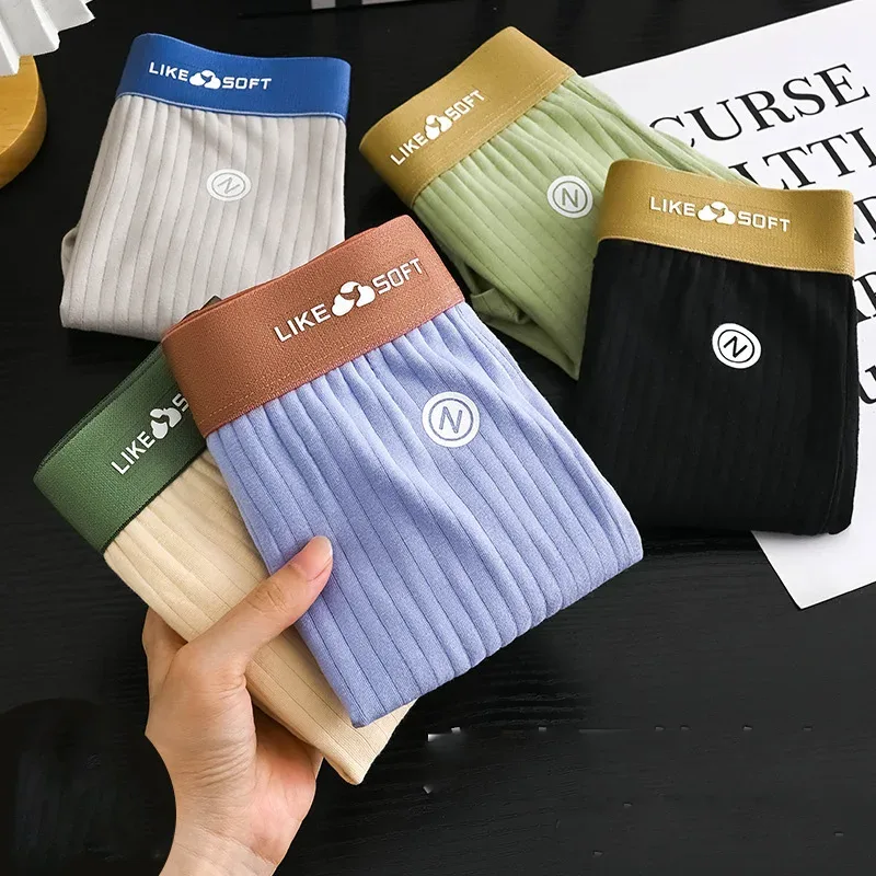 5 pezzi boxer da uomo a righe morbidi e traspiranti a vita media elastico in vita misto cotone pantaloncini intimi da uomo — image 3