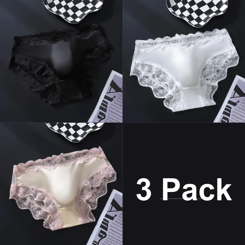 3 Pack Male Full Lace Side Briefs Ice Silk Satin 3D Molded Pouch Mid Rise Soft Smooth Men Underpants — image 18