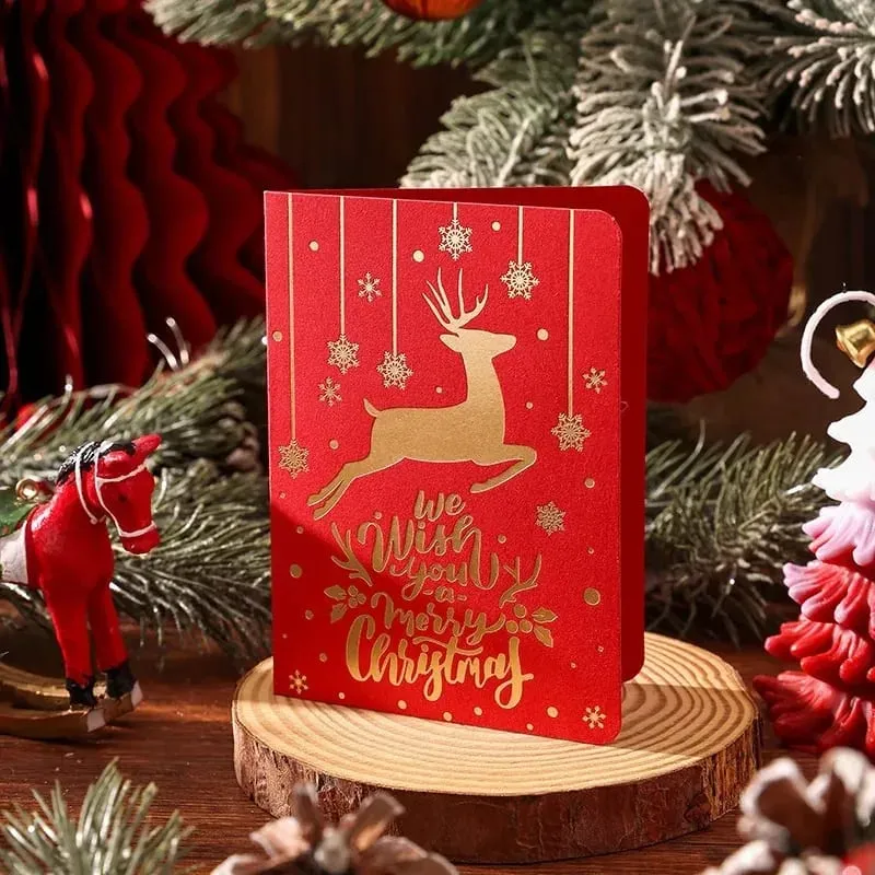 10 Adet Vintage Altın Folyo Noel Katlanır Tebrik Kartları Çok Desen Nimet Tatil Kartları Yeni Yıl Kartpostal Hediye Kartları