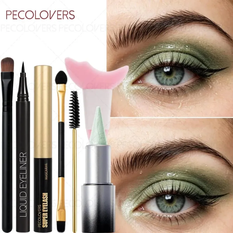 7PCS/SET Shimmer Eyeshadow Stick Maskara Eyeliner Kalis Air dengan Berus Mekap & Alat Bantuan Solekan Mata Penggunaan Harian