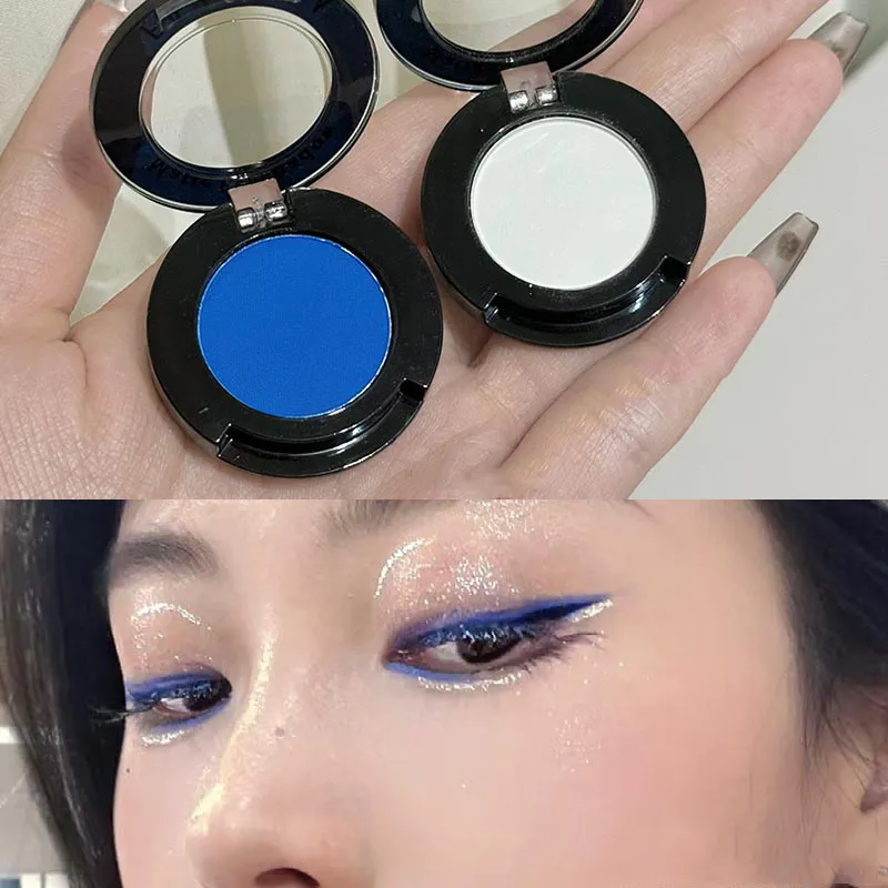 Sombra de ojos gótica Rojo Mate, sombra de ojos de gusano de seda blanca, paleta de delineador de ojos, maquillaje de ojos, Cosméticos de sombra de ojos ahumados Punk azul mate — image 5