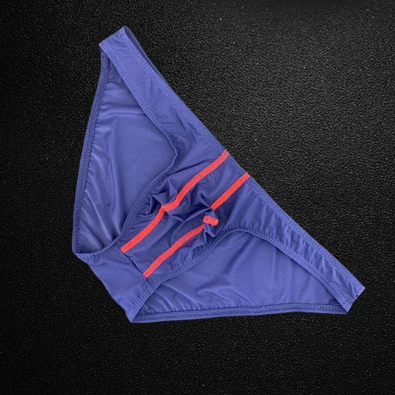 Two Line Stripe Ice Silk Briefs for Men Plus Size Underwear Sexy U Convex Lingerie Low Waist Bugle Pouch Male Panties — image 17