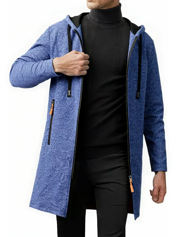 Ensemble de 2 pièces pour hommes, veste à capuche mi-longue avec fermeture éclair complète, manteau chaud doublé en polaire avec capuche à cordon de serrage et poches zippées, vêtements d'extérieur décontractés pour l'automne et l'hiver, usage quotidien
