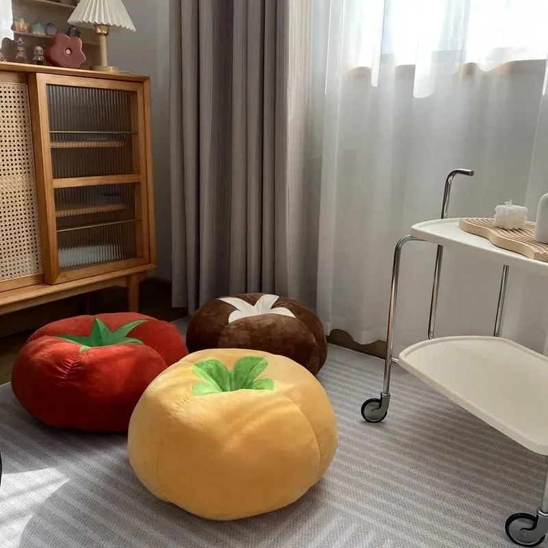 厚みのあるクッション トマト型枕 野菜 キノコ 柿 ラウンドクッションパッド 窓用シート枕 寝室用 — image 6