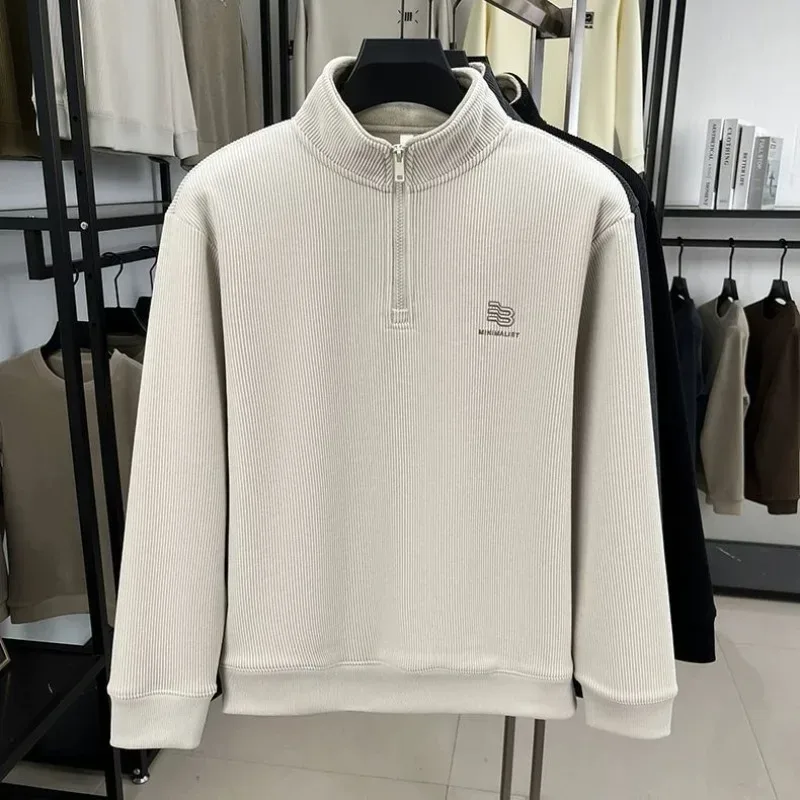 Autumn Men's Sweatwear Warm Pullover Solid Half Zipper Casual Long Sleeve Hoodie Thicken Half Turtleneck Sweatshirts Winter Tops — image 11