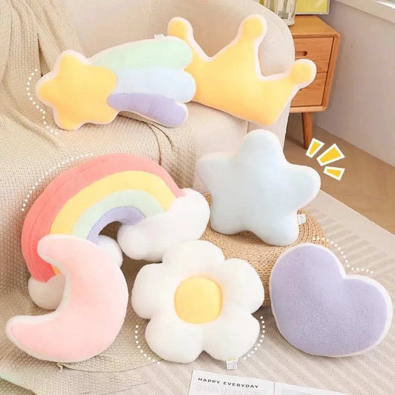 Doce cor arco-íris nuvem estrela lua travesseiro de pelúcia recheado macio flor brinquedo lance travesseiro almofada casa sofá decoração presente para amigo — image 8