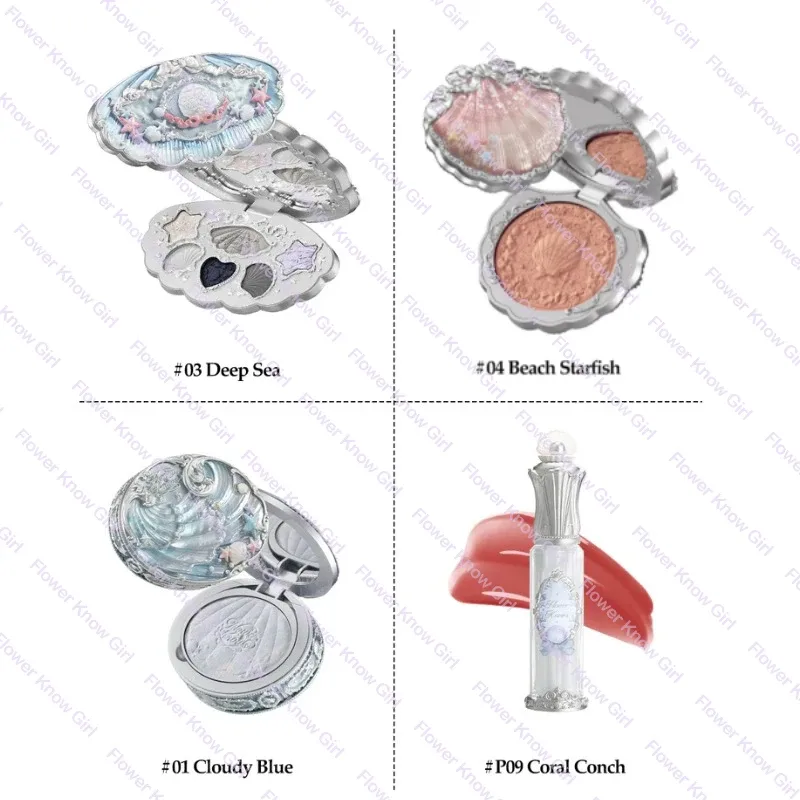 Makeup Flower Knows Shell's Jewel Mermaid Glow Set Eyeshadow Palette Blush Lip Gloss Makeup Bag Matte Glow Shimmer Primer Kit — image 4