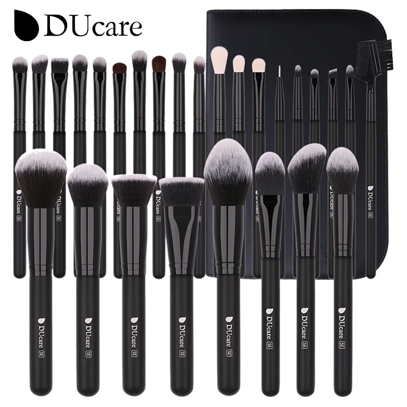 DUcare Kuas Rias Hitam Kuas Rias Profesional Eyeshadow Foundation Bedak Rambut Sintetis Lembut Kuas Rias Brochas Maquillaje