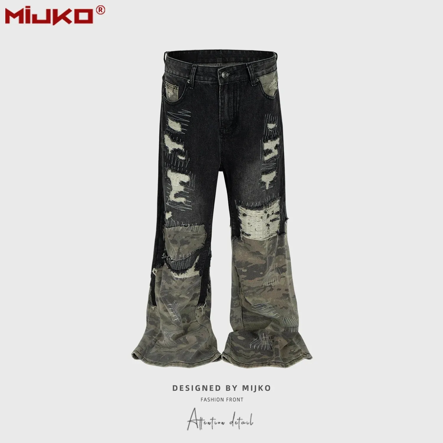 Jeans Men's and Women's Camouflage Patchwork Washed Hole Design Jeans 2025ss