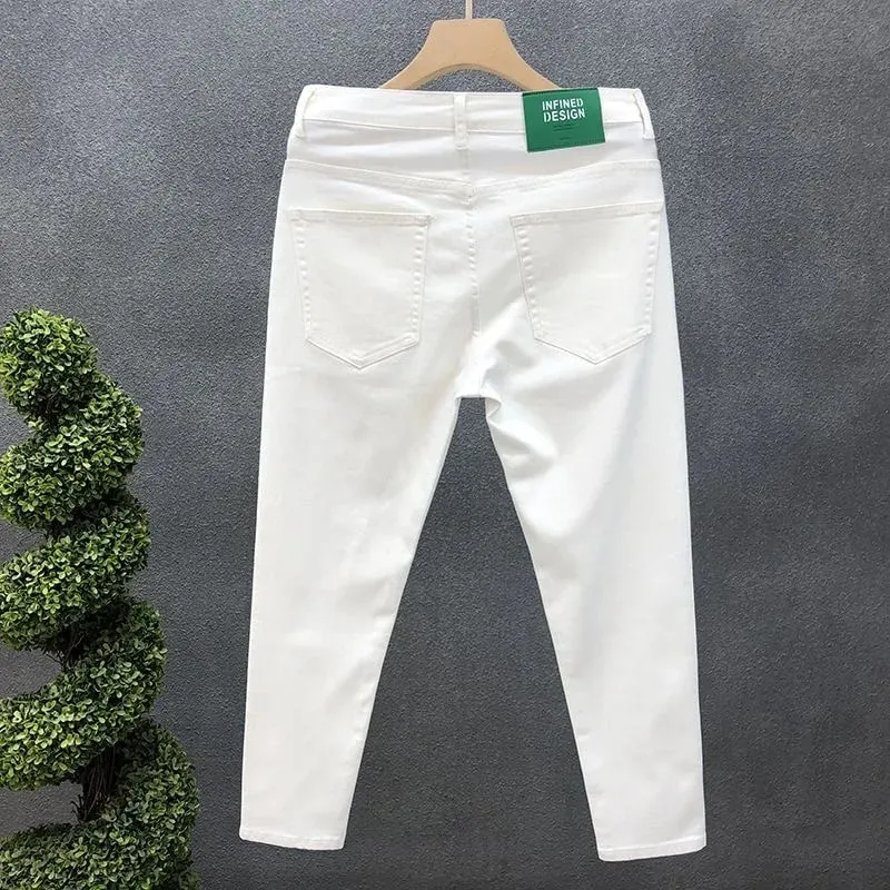 Jeans décontractés élastiques pour hommes, nouvelle mode classique, couleur unie, confortable, haute qualité, pantalon pour petits pieds 36, printemps et automne 2023 — image 6
